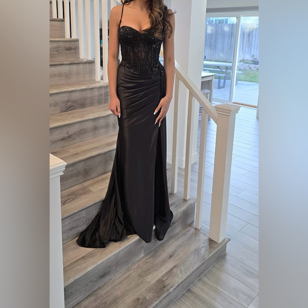 Mia Bella Couture Elegant Black Evening Gown Prom Wedding